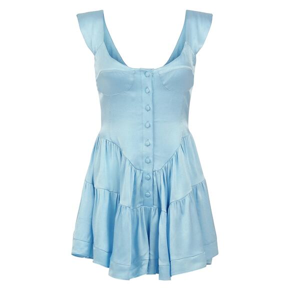 Vanessa Mooney Dresses & Skirts - Vanessa Mooney- The Elisabeth- Light Blue Mini Dress/Romper Satin